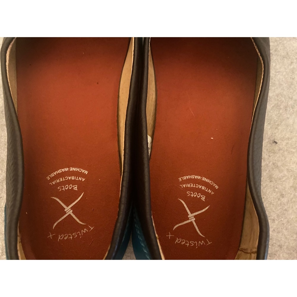 Twisted X Kiltie Fringe Leather Mary Jane SlipOn Brown Teal Women 10 Flat Shoes - Picture 7 of 8